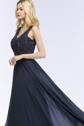 Aline Chiffon Applikationen Abend Maxikleid Kristalle Ärmelloses Partykleid