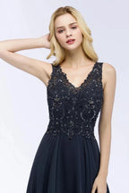 Aline Chiffon Appliques Evening Maxi Gown Crystals Sleeveless Party Dress by misshow.com