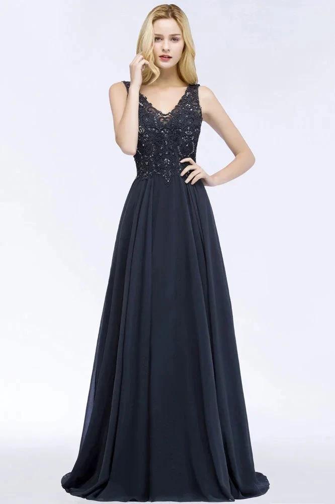 Aline Chiffon Appliques Evening Maxi Gown Crystals Sleeveless Party Dress by misshow.com