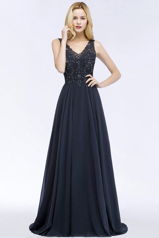 Aline Chiffon Applikationen Abend Maxikleid Kristalle Ärmelloses Partykleid