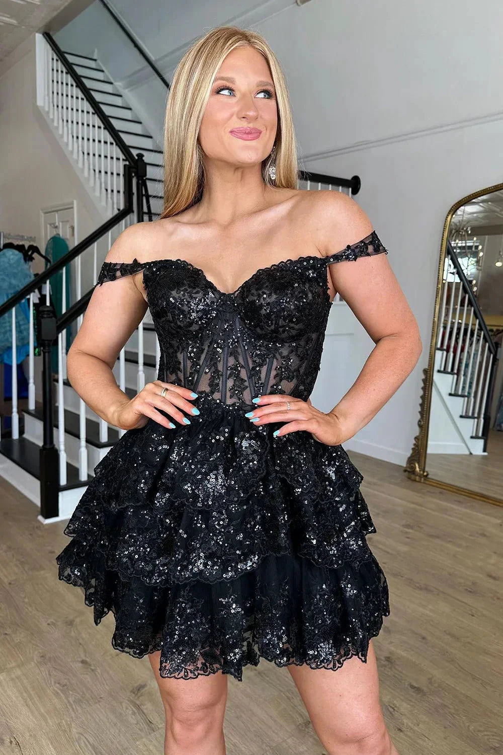 Tiered Homecoming Dresses Off The Shoulder SYH85 by vivymakudress