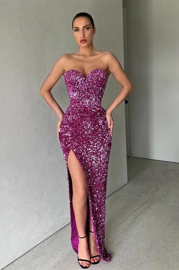 Alluring Glittering Sequins Sweetheart Side-Slit Prom Dresses by misshow.com