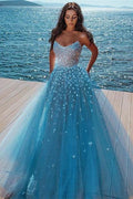 Alluring Strapless Sweetheart Tulle Beading Prom Dress by misshow.com