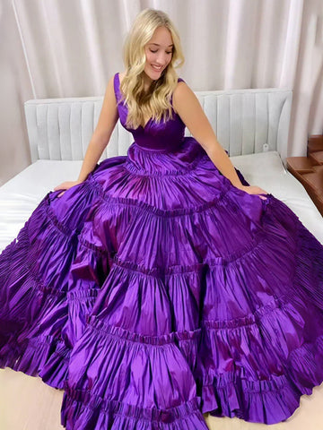 Aloe | A-Linien-Ballkleid aus gelbem Taft mit V-Ausschnitt und Rüschen