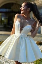 Amazing A-line Off-the-shoulder Sleeveless Ruffles Chiffon Satin Homecoming Dress by misshow.com