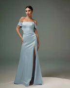 Amazing A-Line Satin Off-The-Shoulder Sleeveless Prom Dresses With Split Front by misshow.com