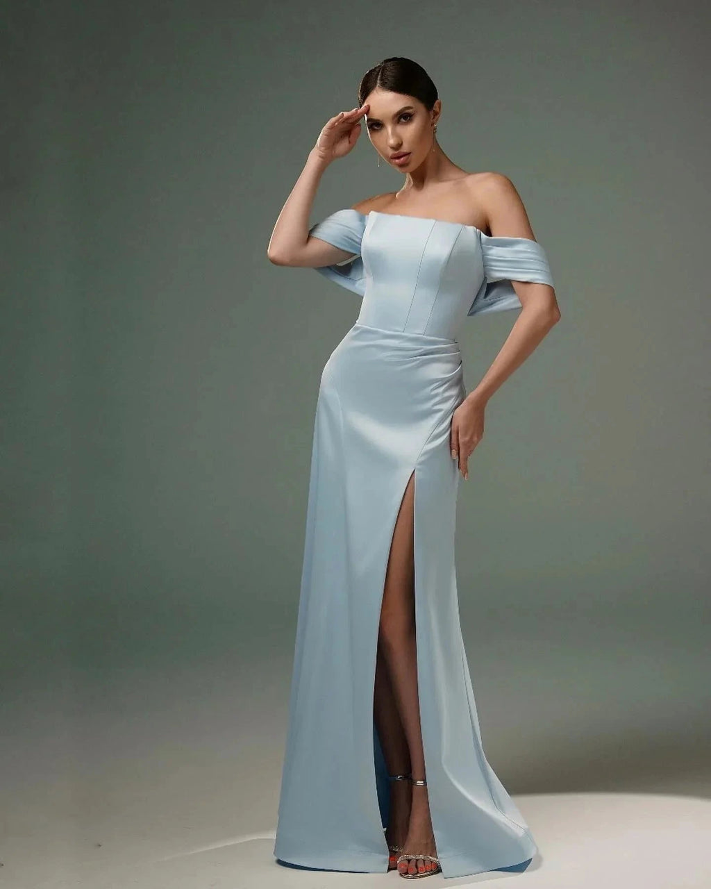Amazing A-Line Satin Off-The-Shoulder Sleeveless Prom Dresses With Split Front by misshow.com