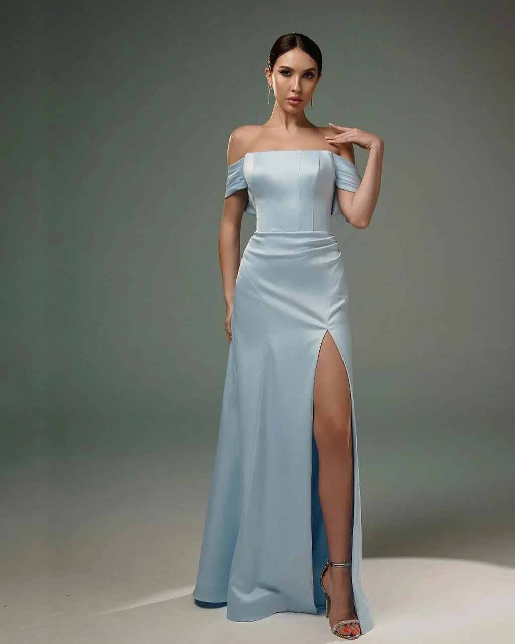 Amazing A-Line Satin Off-The-Shoulder Sleeveless Prom Dresses With Split Front by misshow.com