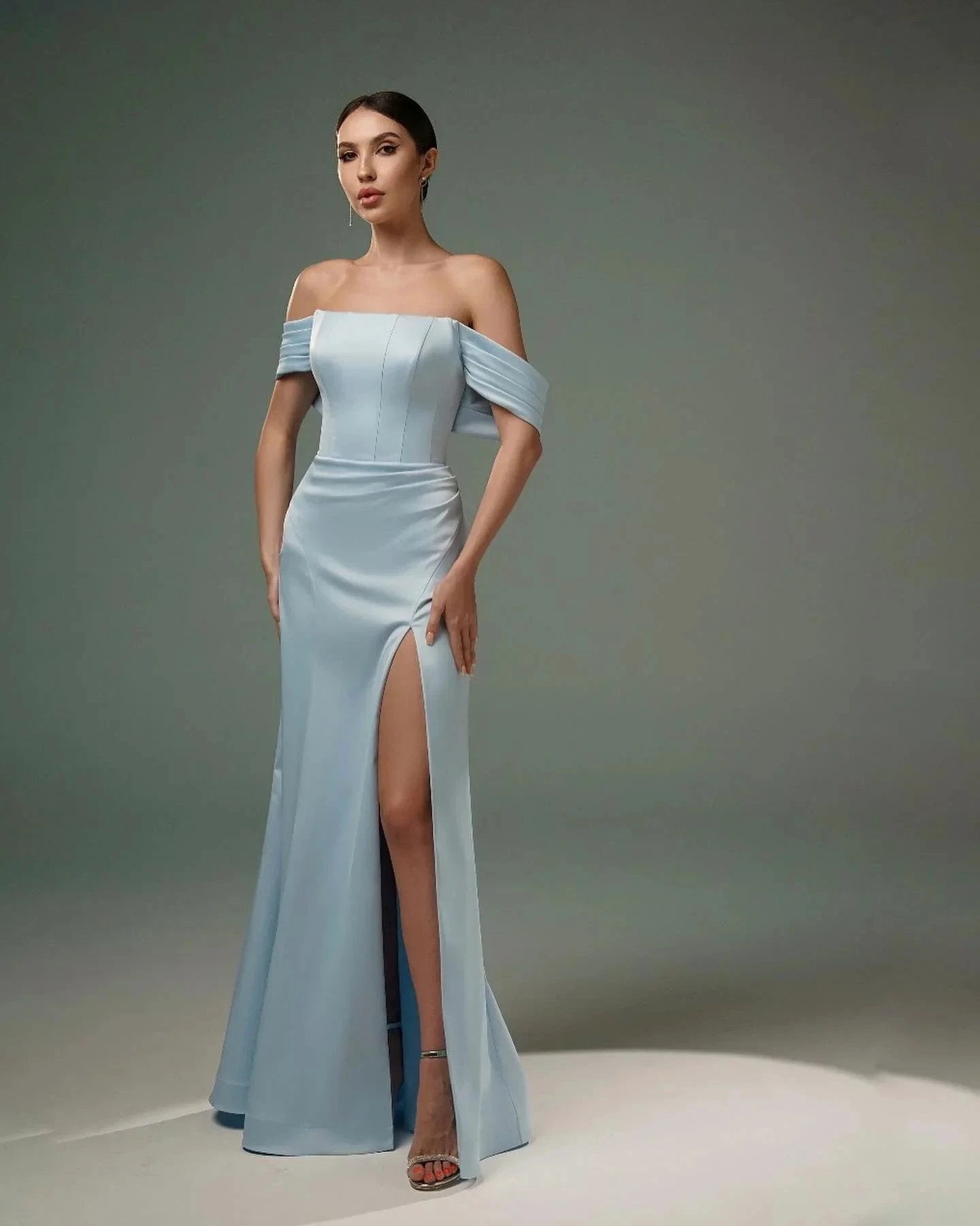 Amazing A-Line Satin Off-The-Shoulder Sleeveless Prom Dresses With Split Front by misshow.com