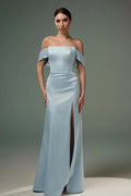 Amazing A-Line Satin Off-The-Shoulder Sleeveless Prom Dresses With Split Front by misshow.com