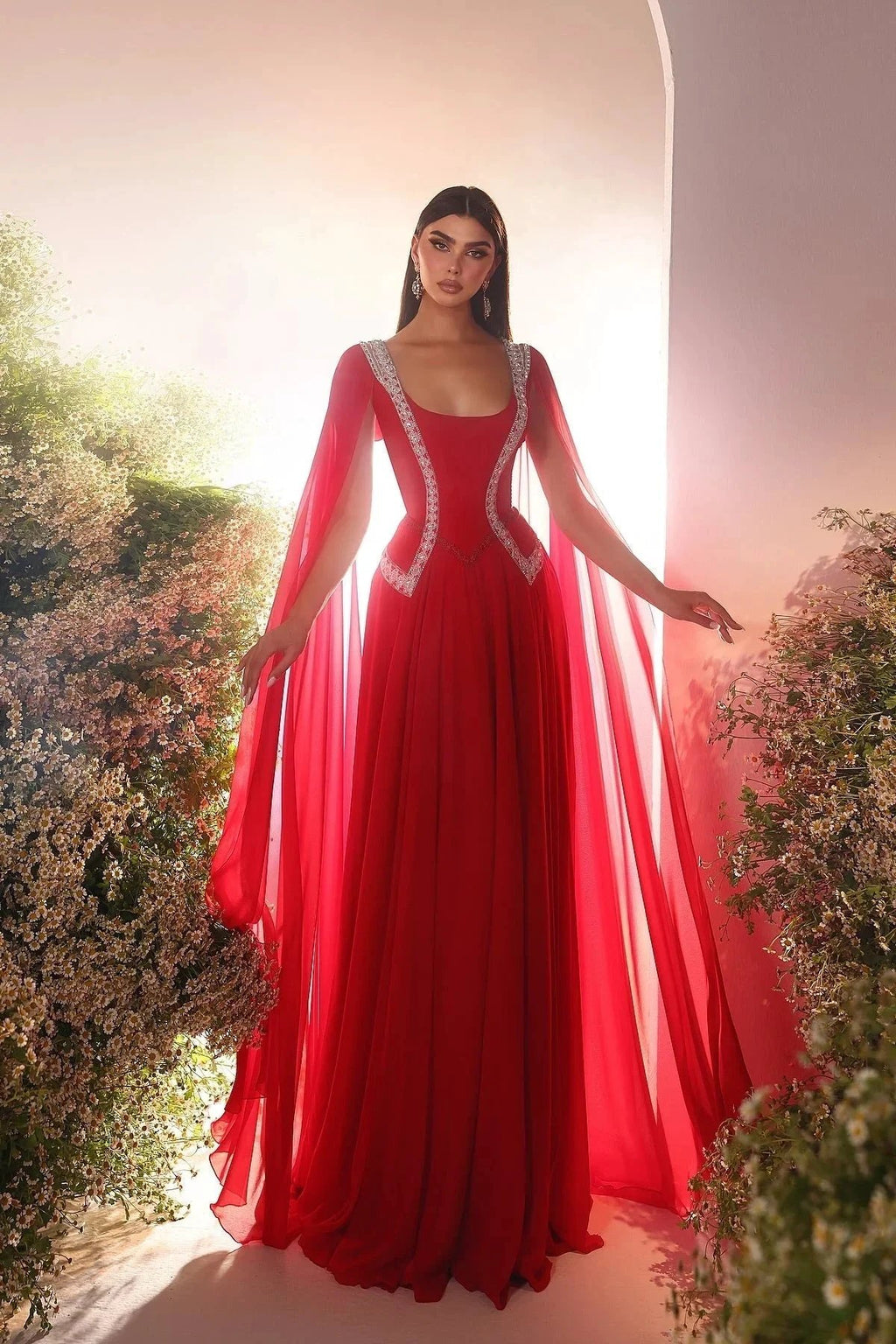 Amazing A-Line Tulle Scoop Sleeveless Red Prom Dress With Ruffles by misshow.com