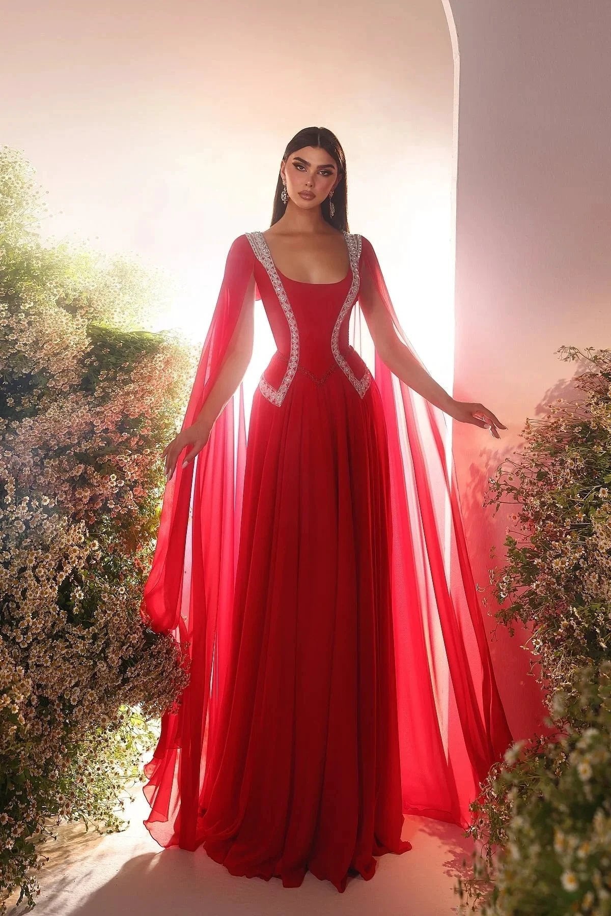 Amazing A-Line Tulle Scoop Sleeveless Red Prom Dress With Ruffles by misshow.com