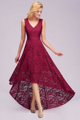 Increíble vestido de dama de honor de encaje sin mangas con escote en V y corte A