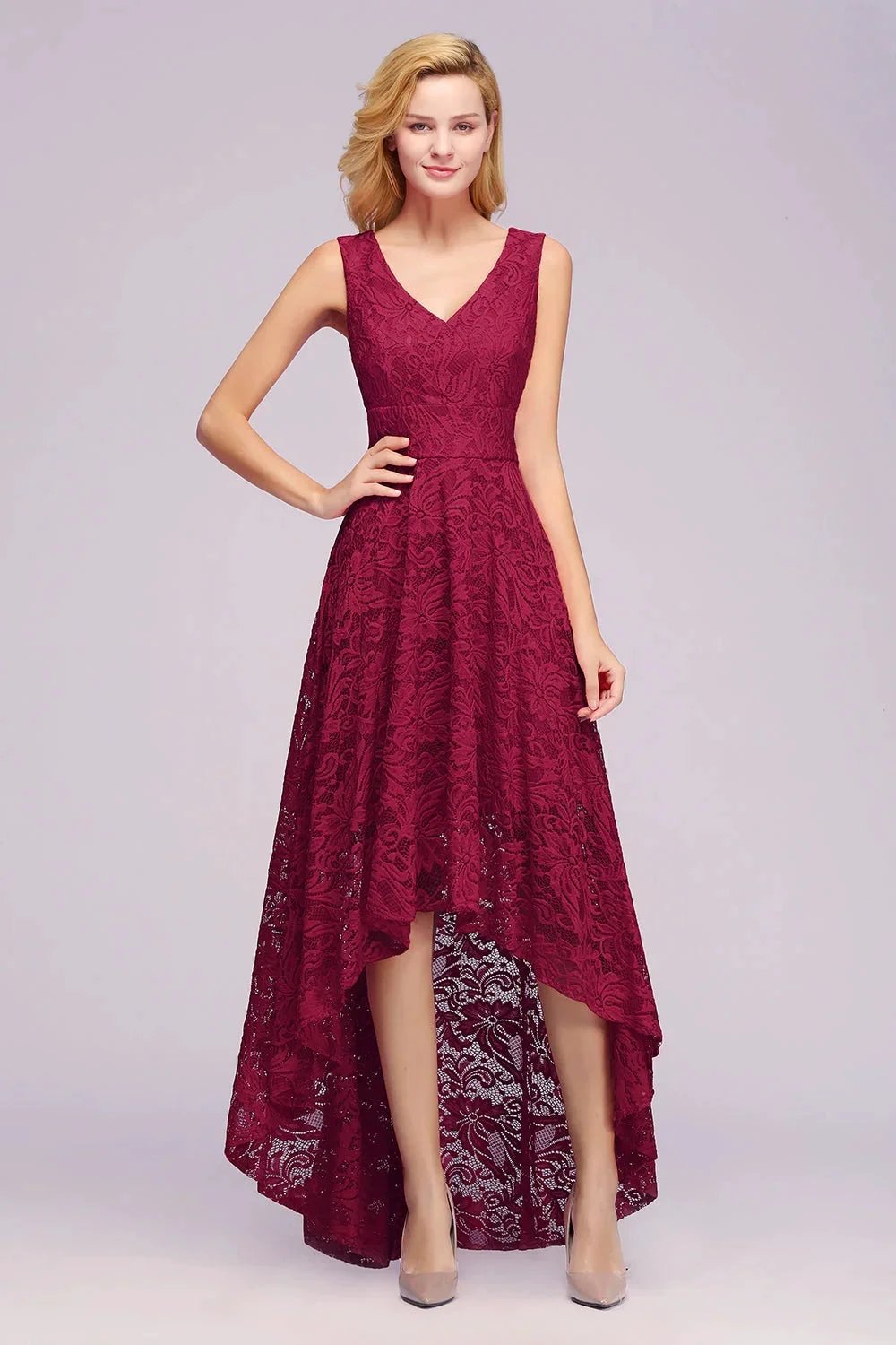 Amazing A-Line V-Neck Sleeveless Lace Bridesmaid Dress by misshow.com