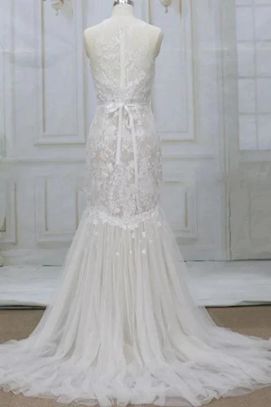 Amazing Appliques Tulle Mermaid Elegant Wedding Dresses by misshow.com
