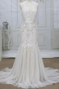 Amazing Appliques Tulle Mermaid Elegant Wedding Dresses by misshow.com