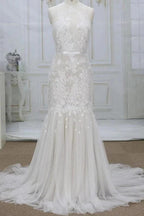 Amazing Appliques Tulle Mermaid Elegant Wedding Dresses by misshow.com
