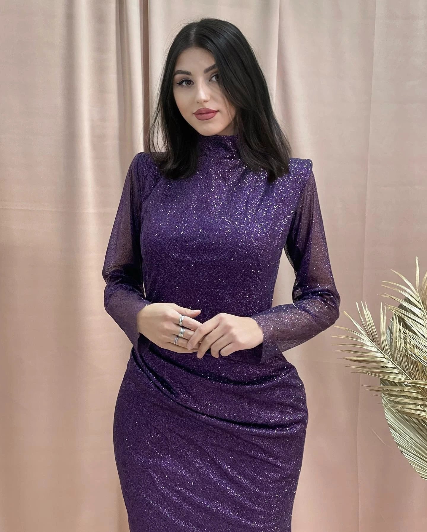 amazing column high neck long sleeve sequined satin prom dresses by misshow.com