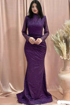 amazing column high neck long sleeve sequined satin prom dresses by misshow.com