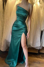 Amazing Column Satin Sleeveless Prom Dress With Ruffles Split by misshow.com
