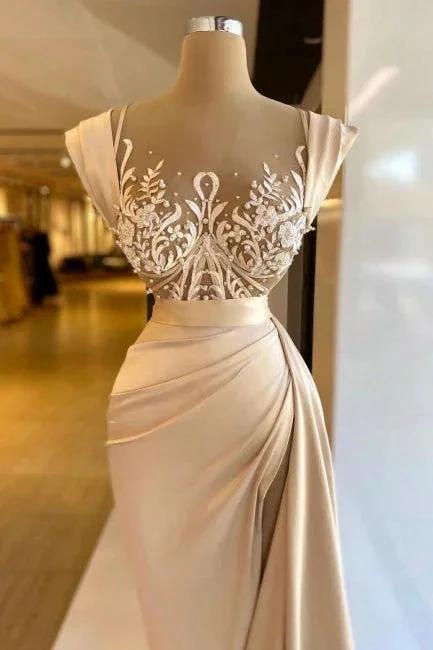 Amazing Column Satin Sleeveless Prom Dress with Lace and Pearls by misshow.com
