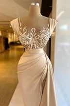 Amazing Column Satin Sleeveless Prom Dress with Lace and Pearls by misshow.com