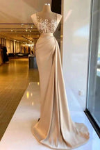 Amazing Column Satin Sleeveless Prom Dress with Lace and Pearls by misshow.com