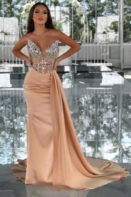 Amazing Column Satin V-Neck Sleeveless Prom Dress With Beading by misshow.com