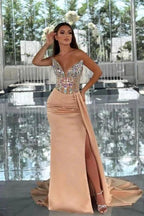 Amazing Column Satin V-Neck Sleeveless Prom Dress With Beading by misshow.com