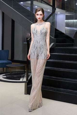 Erstaunlicher Illusion High Neck Durchsichtiger Party-Jumpsuit Ärmellos Ballkleidung