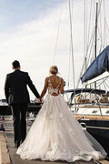 Amazing Long A-line Appliques Lace Tulle Chapel Train Wedding Dress by BIZTUNNEL