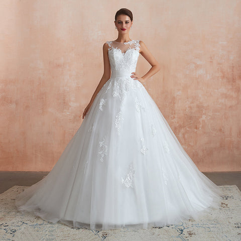 Erstaunliches langes A-Linien-Brautkleid aus Spitze und Tüll mit Applikationen