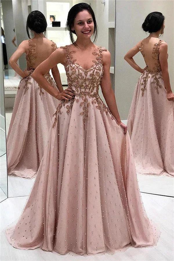 Amazing Long A-line Beading Backless Formal Evening Dress by BIZTUNNEL