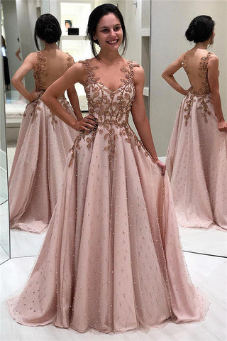 Erstaunliches langes rückenfreies Abendkleid in A-Linie mit Perlenbesatz