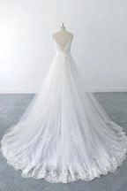 Amazing Long A-line V-neck Ruffle Appliques Tulle Wedding Dress by BIZTUNNEL