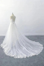 Amazing Long A-line V-neck Ruffle Appliques Tulle Wedding Dress by BIZTUNNEL