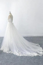 Amazing Long A-line V-neck Ruffle Appliques Tulle Wedding Dress by BIZTUNNEL