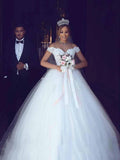 Amazing Long Ball Gown Off the Shoulder Lace Tulle Wedding Dresses by BIZTUNNEL