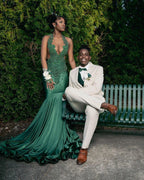 Amazing Long Dark Green Mermaid Sleeveless Beading Prom Dress With Lace by misshow.com