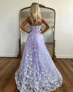 Amazing Long Lilac A-line Sweetheart Strapless Prom Dress With Lace by misshow.com