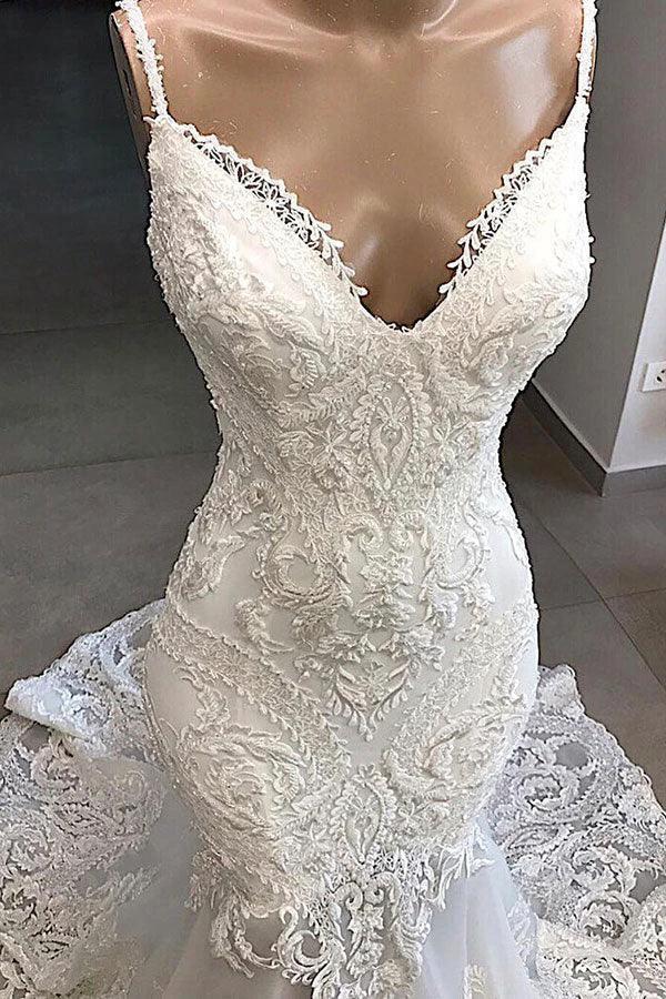 Amazing Long Mermaid Appliques Tulle Backless Wedding Dress by BIZTUNNEL