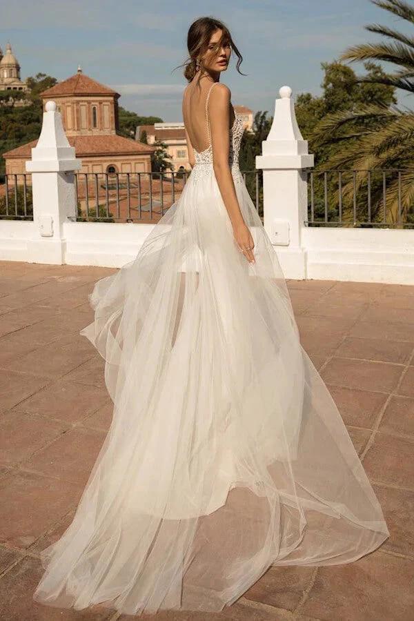 Amazing Long Mermaid Chapel Train Tulle Open Back Wedding Dress by BIZTUNNEL