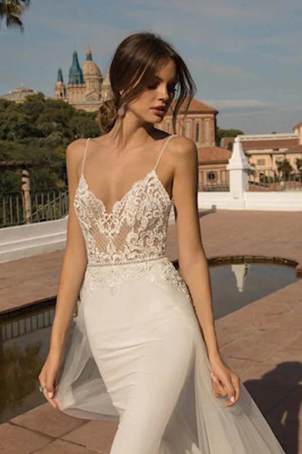 Amazing Long Mermaid Chapel Train Tulle Open Back Wedding Dress by BIZTUNNEL