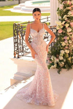 Amazing Long Mermaid Spaghetti Straps Lace Beading Sleeveless Prom Dress by misshow.com