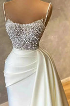 Amazing Long Mermaid Strapless Sequins Pearls Satin Formal Prom Dresses by BIZTUNNEL