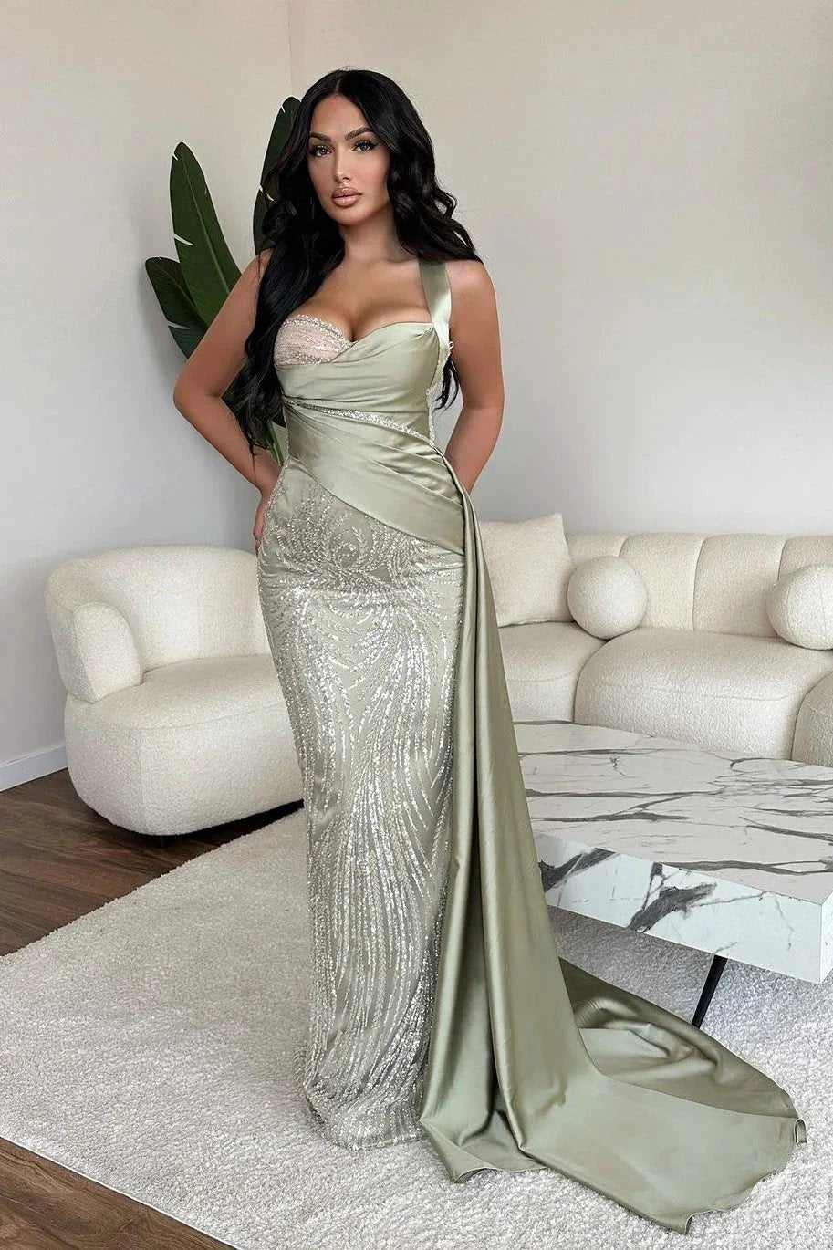Amazing Long Mermaid Straps Lace Sequined Beading Sleeveless Prom Dress by misshow.com