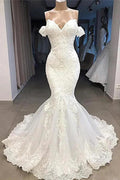 Amazing Long Mermaid Sweetheart Appliqued Lace Wedding Dress with Sleeves by BIZTUNNEL