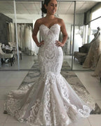 Amazing Long Mermaid Sweetheart Appliques Lace Wedding Dress by BIZTUNNEL