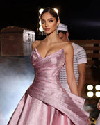 Amazing Long Pink A-line V-neck Sleeveless Glitter Prom Dress by misshow.com