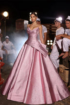 Amazing Long Pink A-line V-neck Sleeveless Glitter Prom Dress by misshow.com